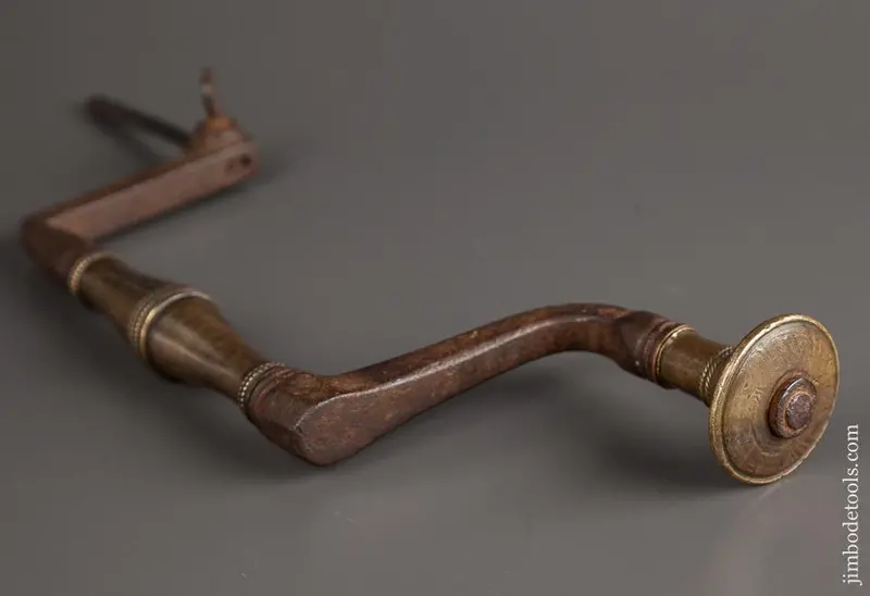 18Th Century Brass And Iron Bit Brace With Beaded Knurling And Rope Knurling * Excelsior 78225 1