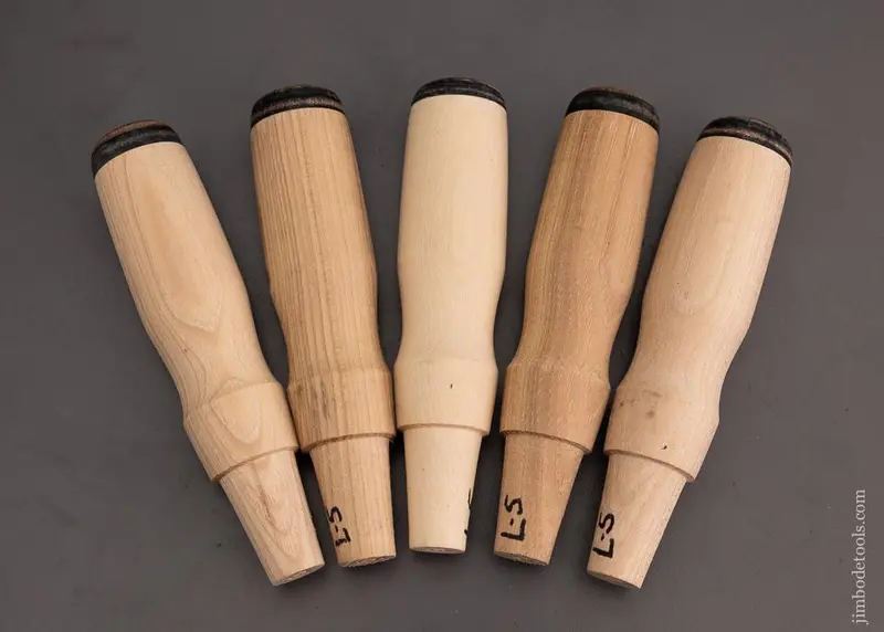 5 Hickory Chisel Handles W/ Leather Caps For Witherby & Swan Bench Chisels * 101376M 1