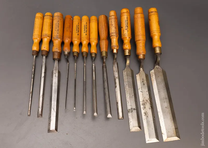 Awesome Set Of 12 Buck Bros. Antique Pattern Maker’S Paring Chisels - 116449 - 1
