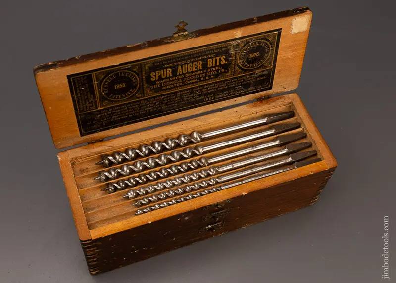 Complete Matched Set Of Made In Usa Russell Jennings Auger Bits Near Mint In Original 3 Tier Wooden Box - 111333 1
