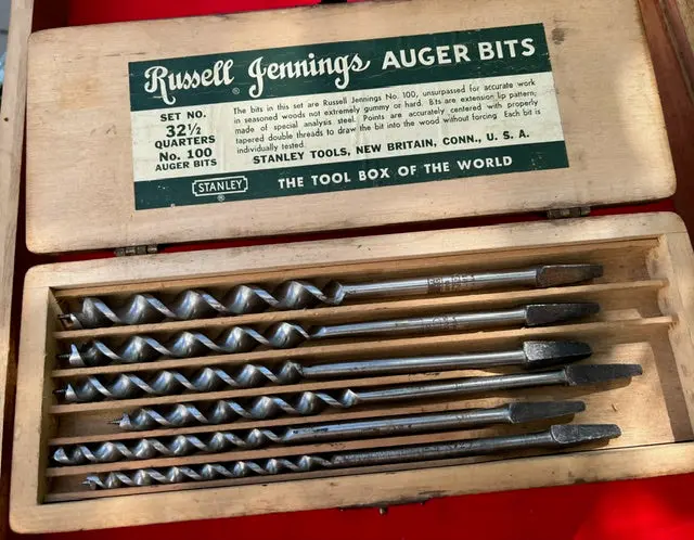 Complete Set Of 13 Russell Jennings Auger Bits In Original 3 Tiered Box Extra Fine - 112834 1