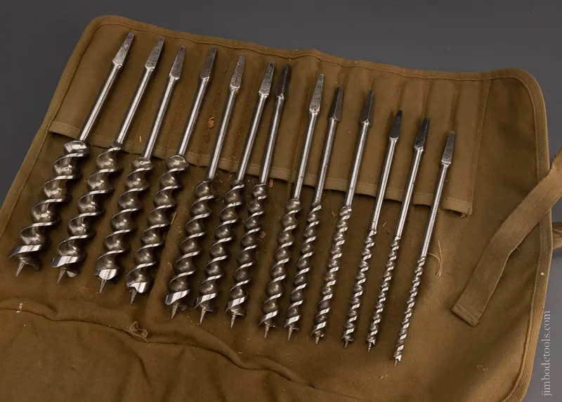 Complete Set Of 13 Russell Jennings Auger Bits In Roll - 105019 1