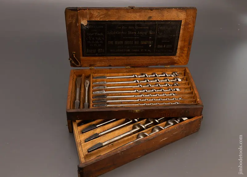 Complete Set Of Irwin Solid Center Stem Auger Bits In Original 2 Tier Box - 112288 1