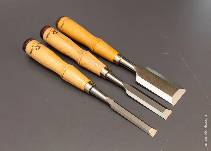Dead Mint New Old Stock Buck Bros. Set Of 3 Bevel Edge Firmer Chisels - 116804 - 1