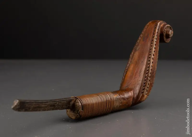 Early And Remarkable! Hand Carved Copper Wire-Wrapped Fiddlehead Crooked Knife   91254U 1