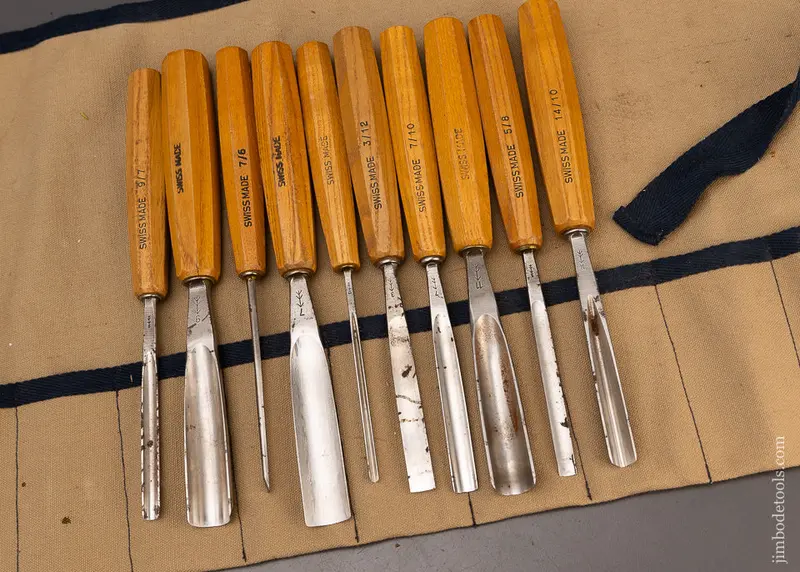 Fine Set Of 10 Pfeil Swiss Made Carving Gouges In Roll - 111129 1