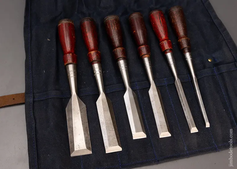 Fine Set Of 6 Stanley No. 750 Chisels In Canvas Roll - 111122 1