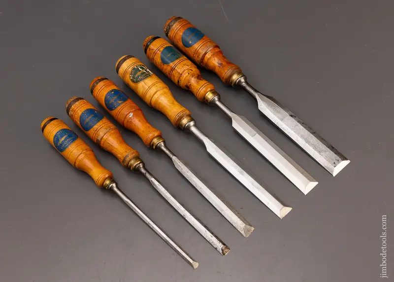 Fine Set Of 6 Tang Chisels By E.A. Berg Eskilstuna Original Decals - 110757 1