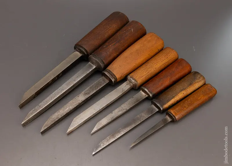 Good User Set Of 7 Pig Sticker Mortise Chisels Unmarked - 112885 1