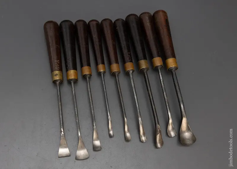 Gorgeous Set Of 9 S.J. Addis Spoon Gouges Carving Chisels - 115435 1