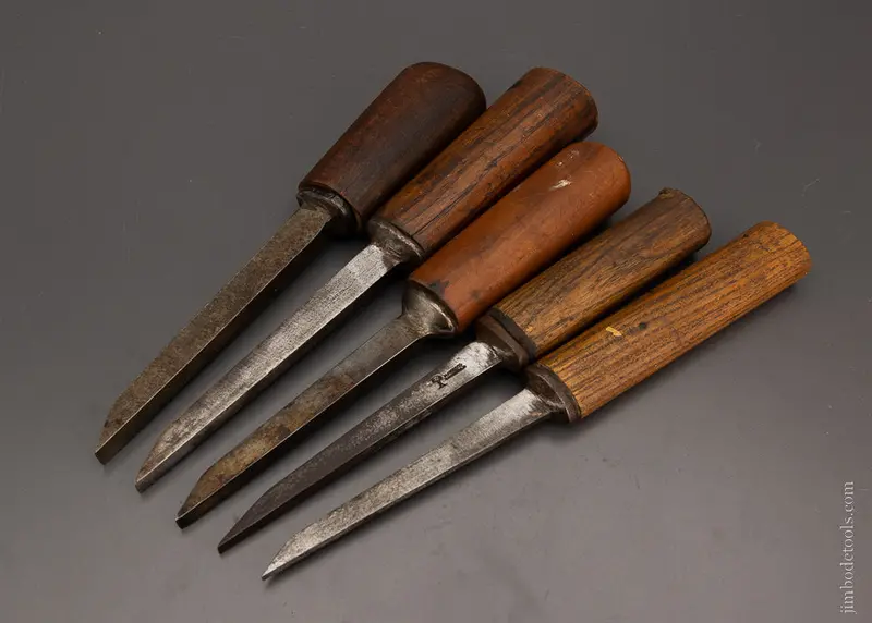 Graduated Set Of 5 Pig Sticker Mortise Chisels Assorted Makers -- 104567 1