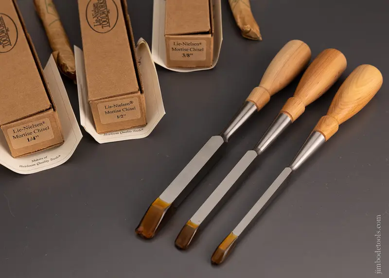 Hard-To-Find Set Of 3 Lie Nielsen Mortise Chisels Mint In Box -- 104474 1