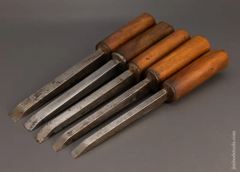 Massive Set Of 5 Pig Sticker Mortise Chisels By H.G. Long & Co. Sheffield - 114692 1