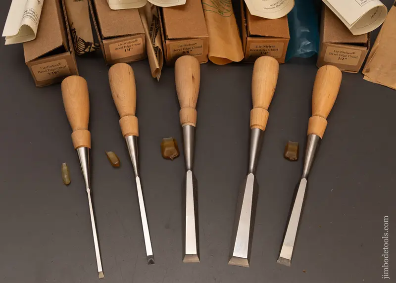 Mint In Box Set Of 5 Lie Nielsen Bevel Edge Chisels Unused - 120284 - As Of Apr 8 1