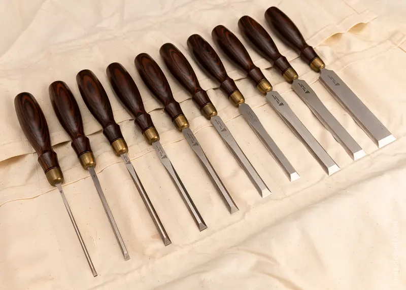 Mint Set Of 10 Blue Spruce Tool Works Dovetail Chisels With Discontinued Cocobolo Handles - 113926 - As Of Nov 25 1