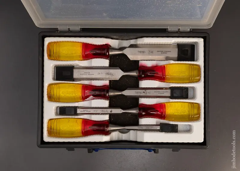 Near Mint In Box Set Of 5 Marples Bevel Edge Tang Firmer Chisels In Original Box - 119445 1