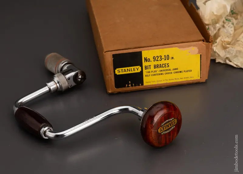 Near Mint In Box Stanley No. 923 Rosewood 10 Inch Bit Brace With Decal - 102884 1