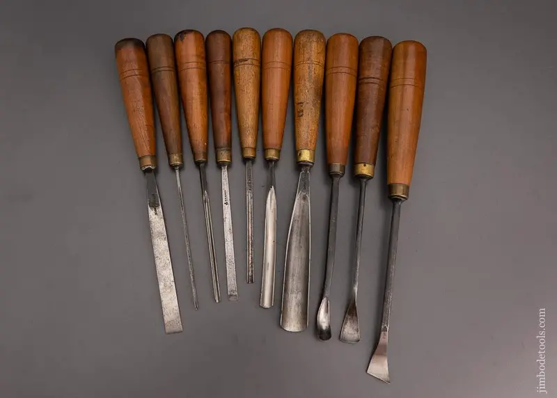 Nice Set Of 10 Vintage Buck Bros. Carving Chisels - 101349 1