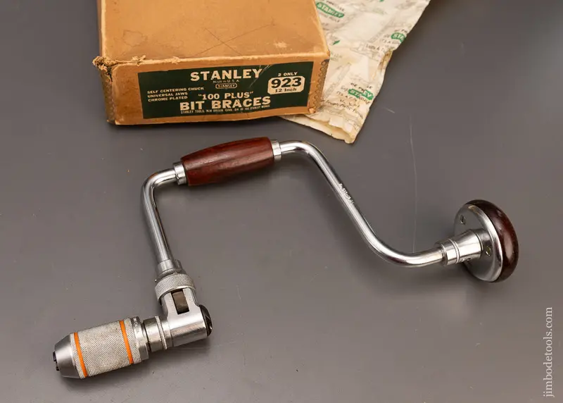 Rare 12 Inch Size Stanley No. 923 Bit Brace Mint In Box With Rosewood Handles - 116448 - 1