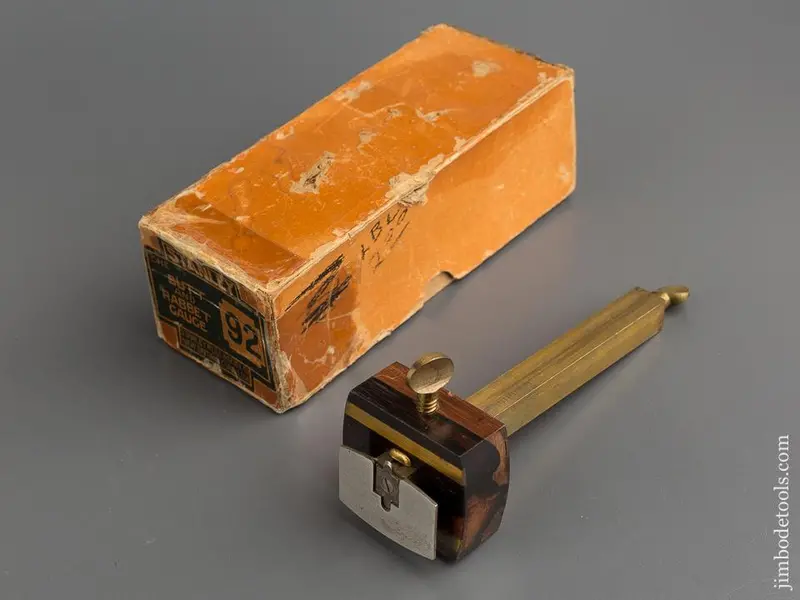 Stanley No. 92 Rosewood & Brass Butt And Rabbet Gauge Mint In Original Box Awesome Sapwood  - 79249R - 1