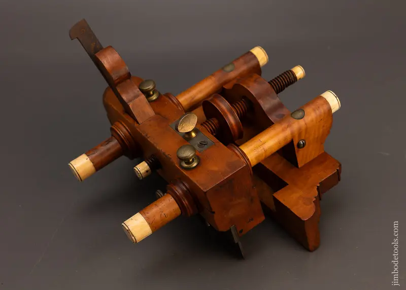 Stunning, Rare & Remarkable Ohio Tool Co. Ivory Tipped Boxwood Center Wheel Plow Plane - Excelsior 118291 1