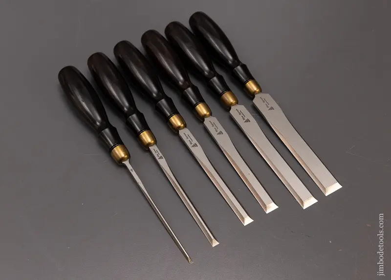 Stunning Set Of 6 Blue Spruce Tool Works Cocobolo Handled Dovetail Chisels - 108145 - As Of July 16 1