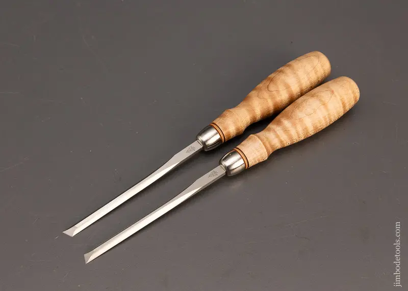 Tiger Maple 1/4 Inch Blue Spruce Tool Works Skew Chisel Set Right & Left Mint Unused - 115065 1