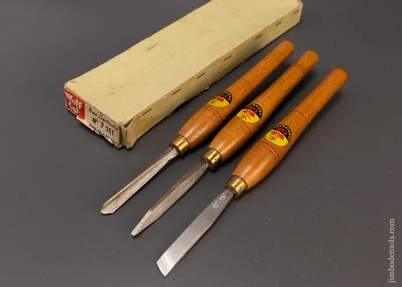Wolf Cub No. 7 Set Of 3 Wood Turning Tools Mint In Box - 110432 1