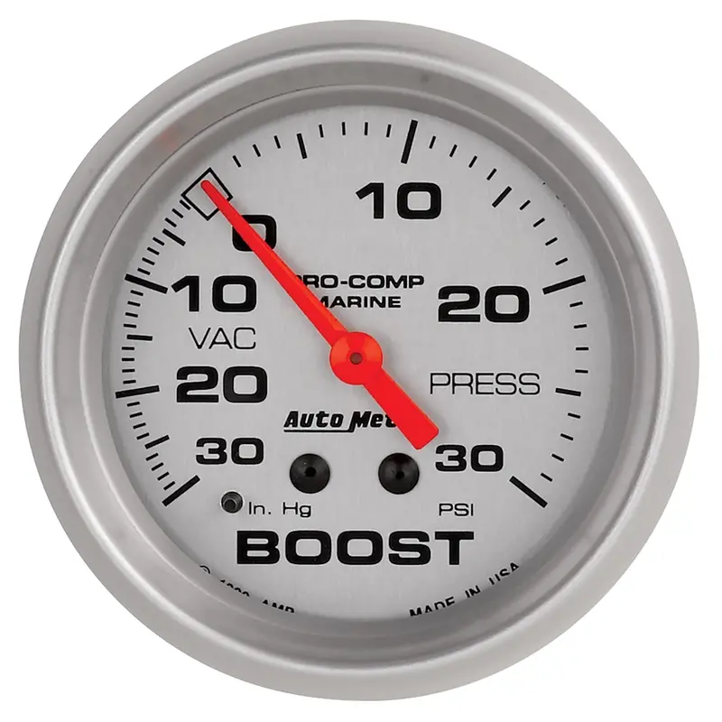 Autometer 200775-33 Gauge; Vac/Boost; 2 5/8In.; 30Inhg-30Psi; Mechanical; Marine Silver 1