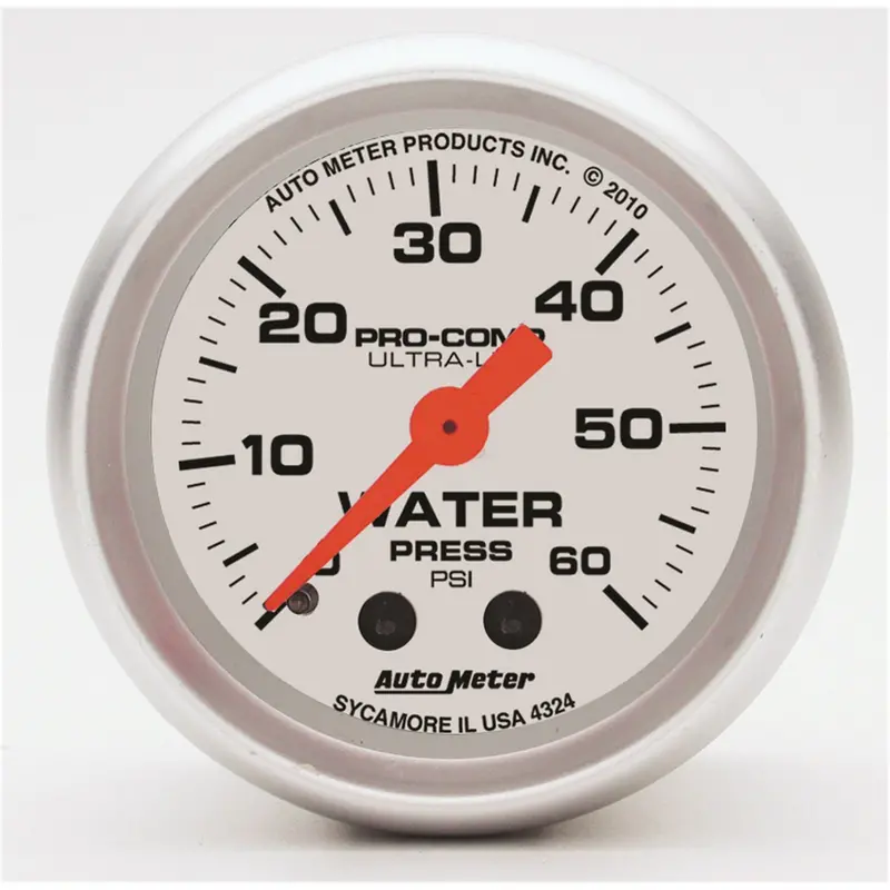 Autometer 4324 Ultra-Lite 2-1/16" Mechanical Water Pressure Gauge – 60 Psi Range 1