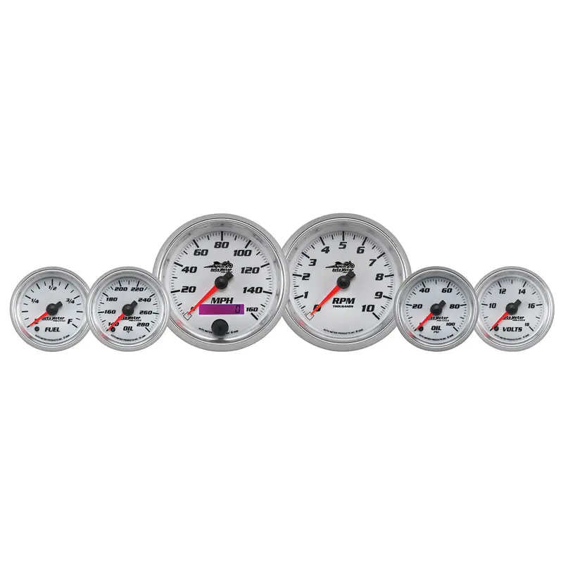 Autometer Pro-Cycle Gauge Kit – 6-Piece White Dial Set (3-3/8" & 2-1/16") 1