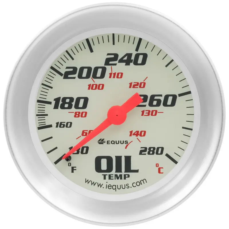 Equus E8443 2-5/8" Oil Temperature Gauge – Silver Face, 130°F–280°F Range 1