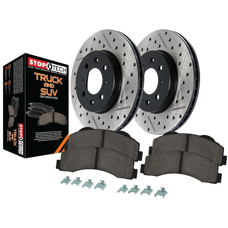 Stoptech 971.42501 Rear Truck Axle Brake Kit – Slotted & Drilled Rotors + Pads 1