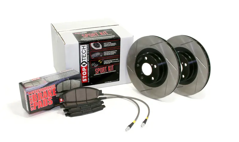 Stoptech Sport Front Axle Pack – Slotted Rotors + Brake Lines (Kit #977.63001F) 1