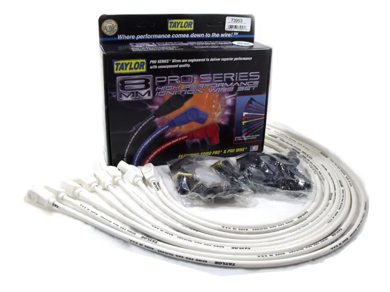 Taylor Cable 73945 8Mm Spiro-Pro Spark Plug Wire Set – Universal 6-Cylinder, Hot White Finish 1