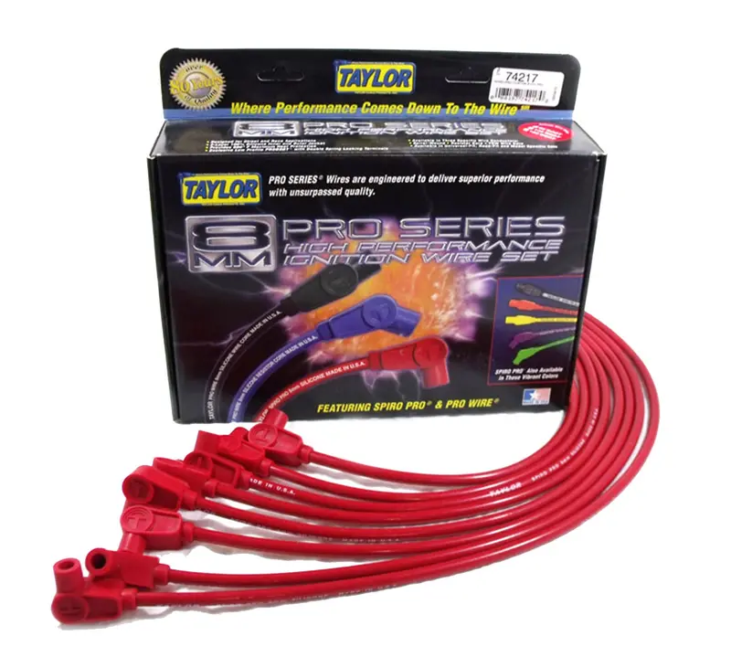 Taylor Cable 74217 8Mm Spiro-Pro Ignition Wire Set – Custom Fit, 90° Boots, Red Silicone Jacket 1